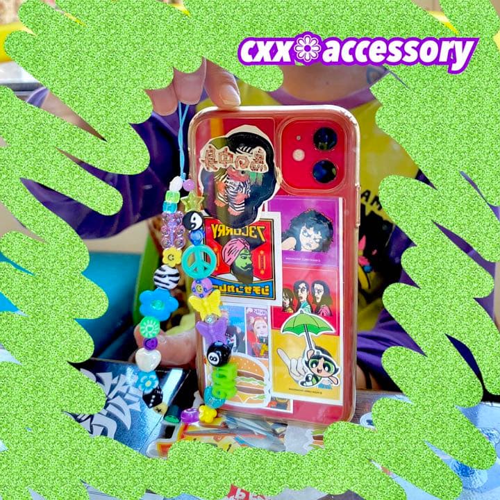 【s-49】ビーズストラップ スマホ❁ニコちゃん カラフル 個性的古着韓国