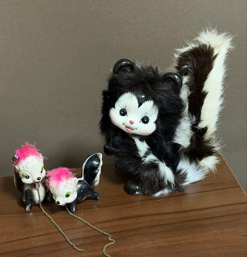 陶器❤️スカンク3個　フィギュリン　昭和レトロ 入手困難