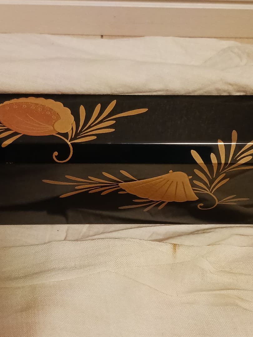 塗師 難波仁斎造 海松貝蒔絵 黒塗 輪島塗 炉縁 茶道具