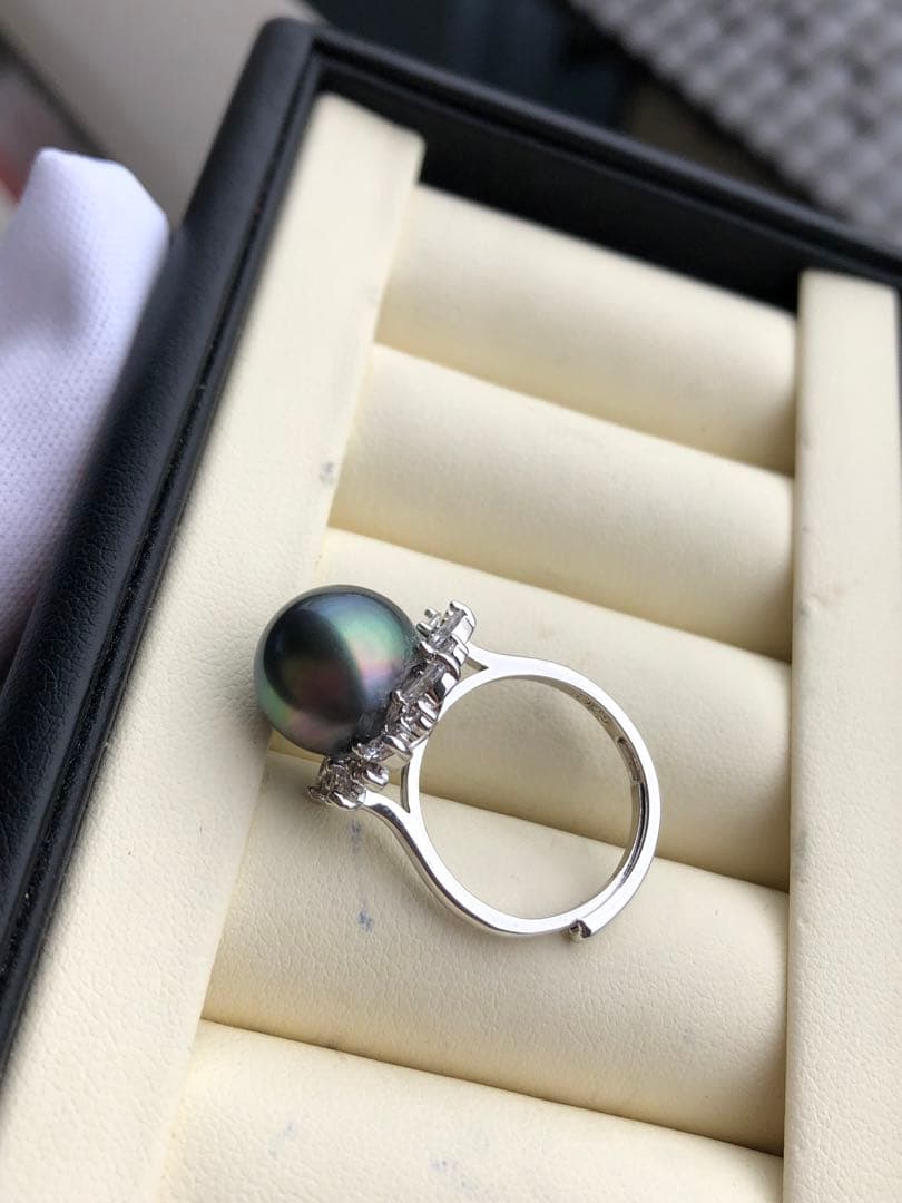 訳あり品　大粒黒蝶真珠リング　ハンドメイド