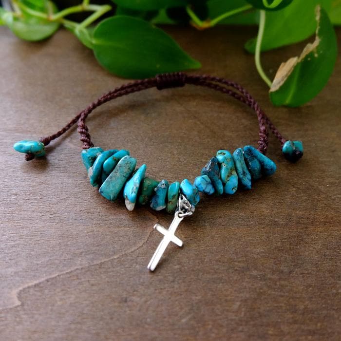 アメリカンターコイズ マクラメ編みブレスレット（シルバー925チャーム）3811