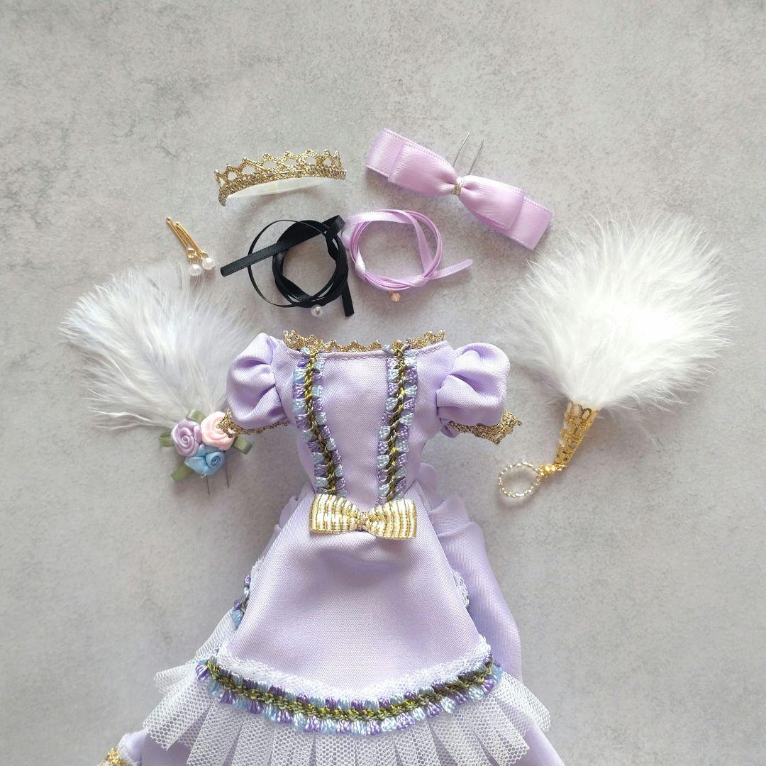 27cmドールドレス 薄紫×パピヨンレースの夜会服