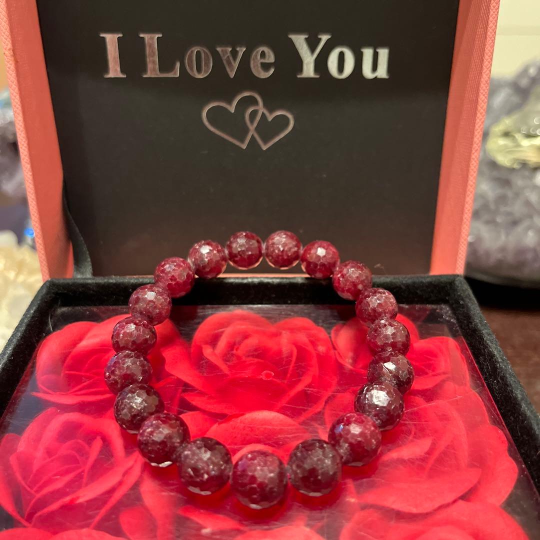 天然石ブレスレット　ルビー　ミラーボールカット