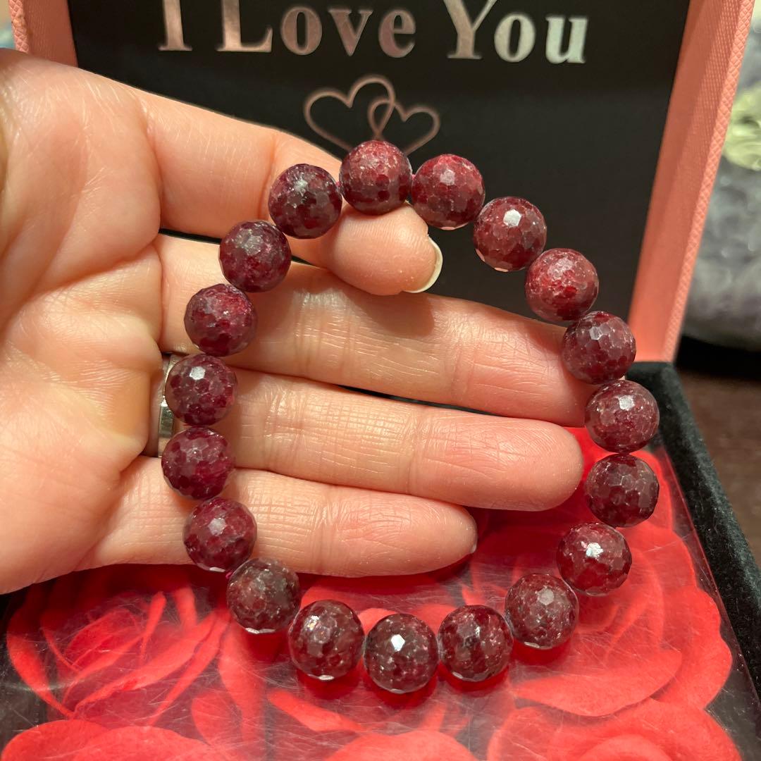 天然石ブレスレット　ルビー　ミラーボールカット