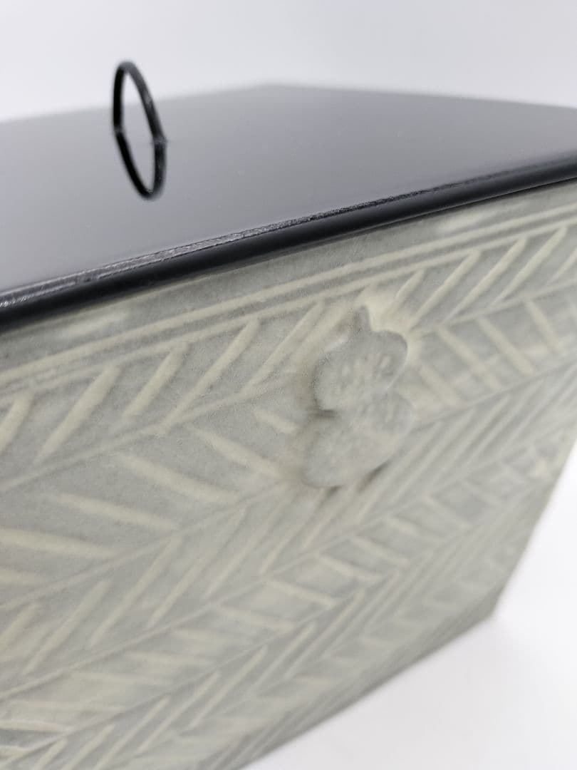 c113 水指 四方三島 角　宮田豊 木箱 茶道具 古物