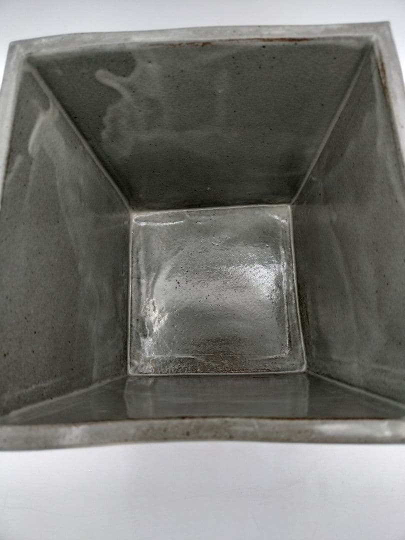 c113 水指 四方三島 角　宮田豊 木箱 茶道具 古物