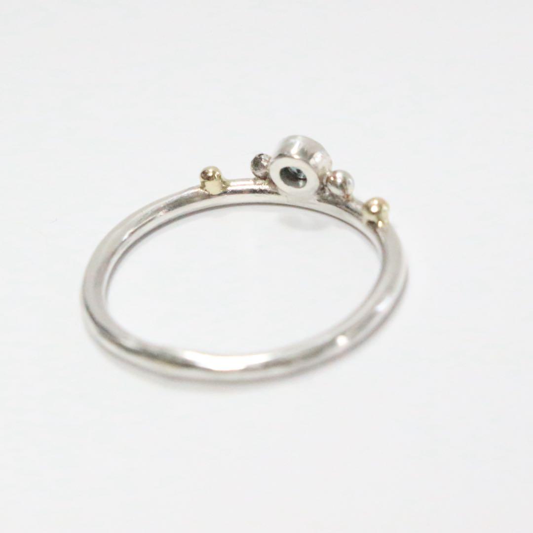 小さな王冠のような青緑色カラーチェンジガーネットミル打ち粒々シルバーリング10号