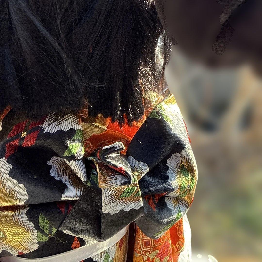 市松人形 黒髪 オレンジと白の着物　SALE!