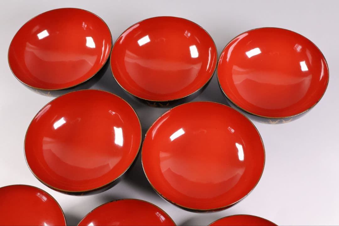 【CM439】時代蒔絵椀 天然木漆塗 花菖蒲金蒔絵 吸物椀 五客 杜若