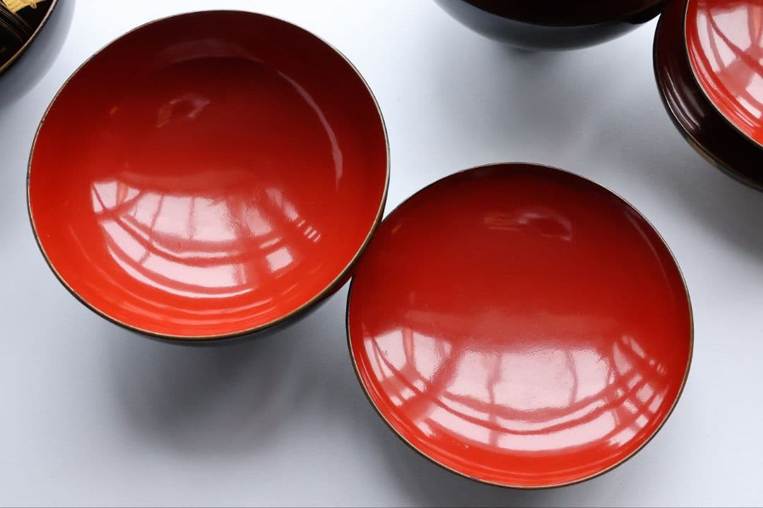 【CM439】時代蒔絵椀 天然木漆塗 花菖蒲金蒔絵 吸物椀 五客 杜若