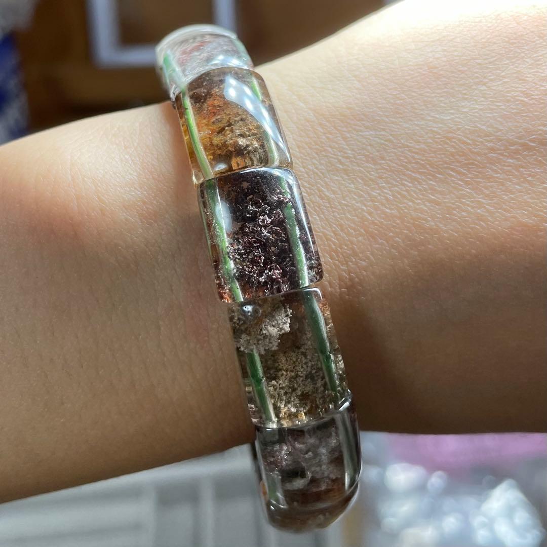 天然石ブレスレット　バングル　四季ガーデンクォーツ　高透明　14〜16cm