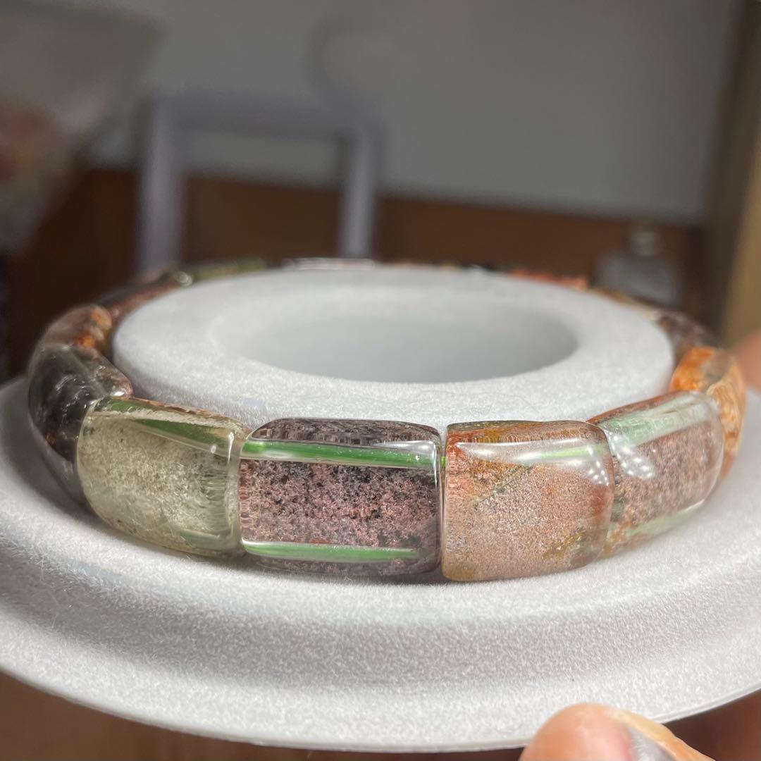 天然石ブレスレット　バングル　四季ガーデンクォーツ　高透明　14〜16cm