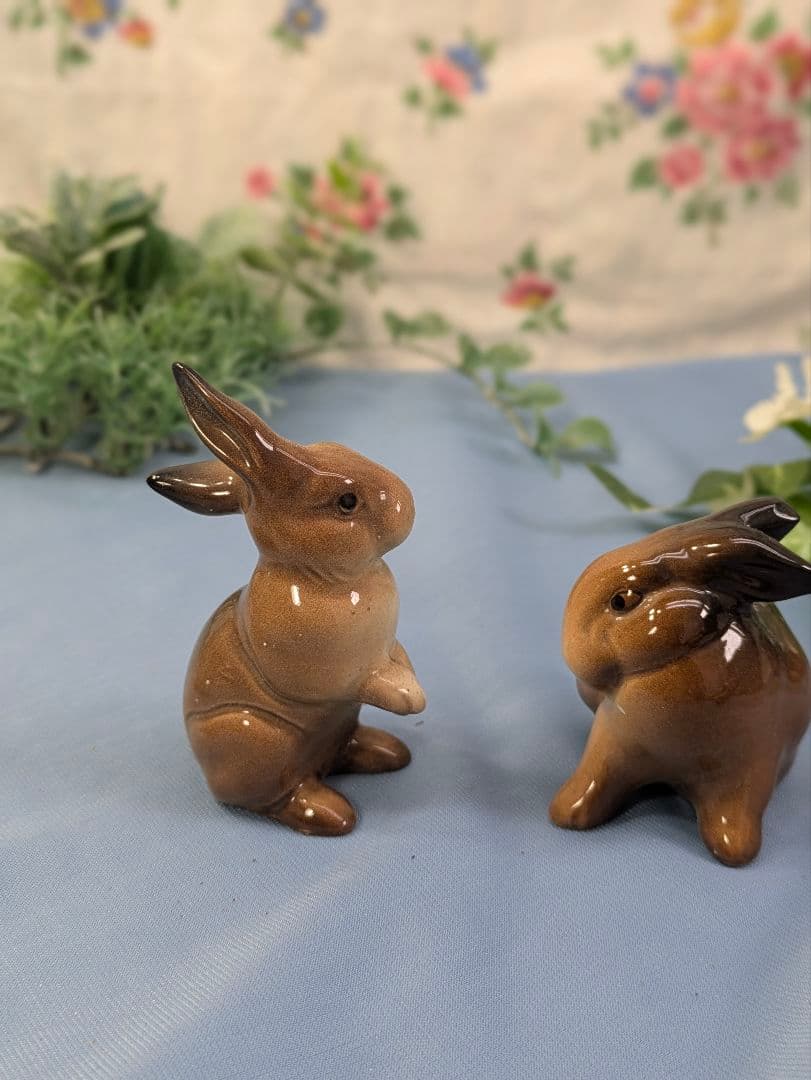 イギリス アンティーク 陶器製 ウサギ 置物 3点セット