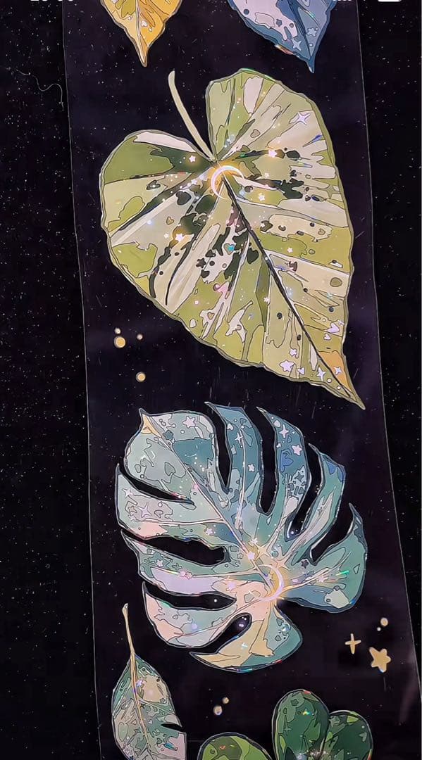 【9458】海外　マステ　3/5/巻　貝殻光マスキングテープ葉っぱ　植物　装飾系