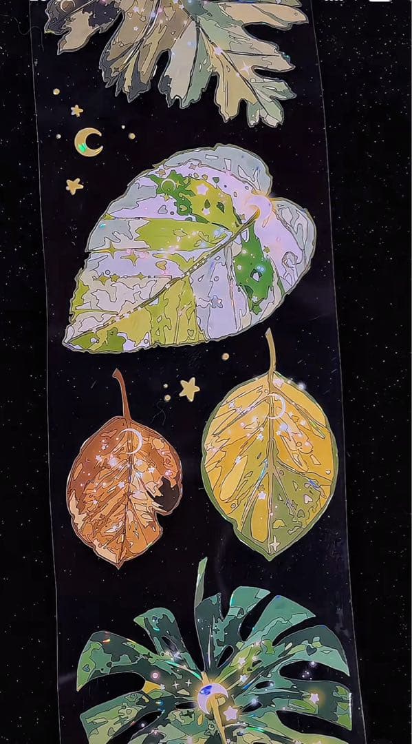 【9458】海外　マステ　3/5/巻　貝殻光マスキングテープ葉っぱ　植物　装飾系