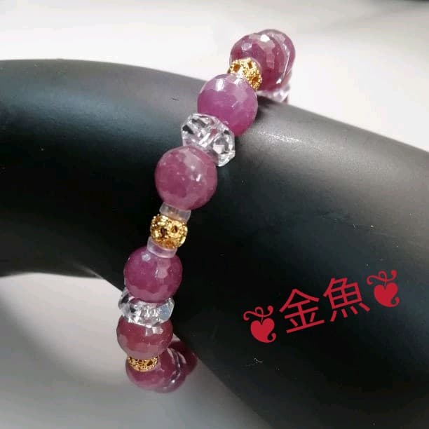 128面カットルビー*クリスタル*ブレスレット（17センチ）