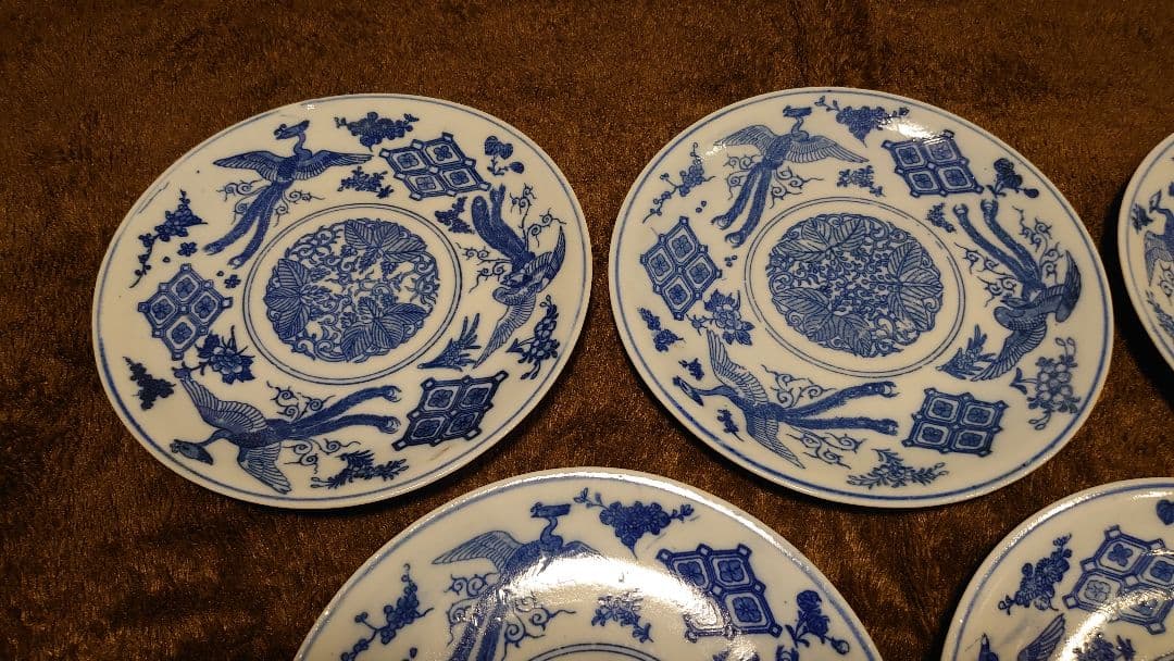 李朝　古染付　古伊万里　伊万里　染付　鳳凰の図　蔵出し　５客