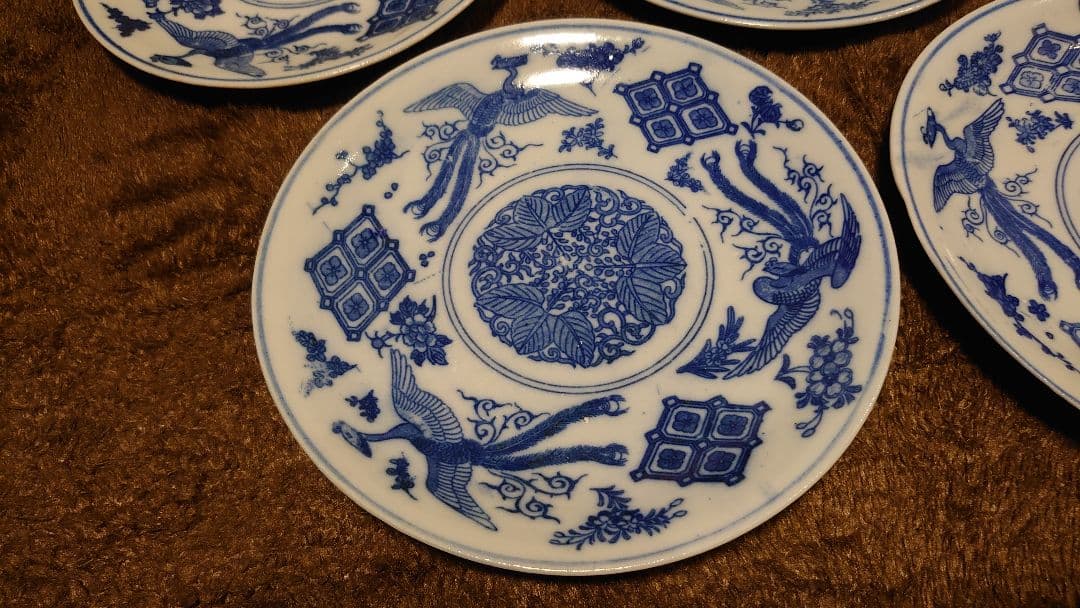 李朝　古染付　古伊万里　伊万里　染付　鳳凰の図　蔵出し　５客