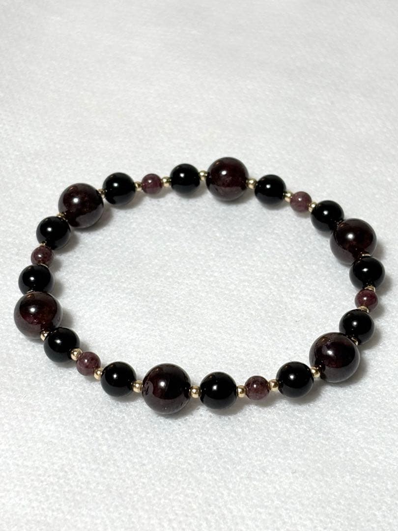 モリオン×ガーネット　14KGF ブレスレット