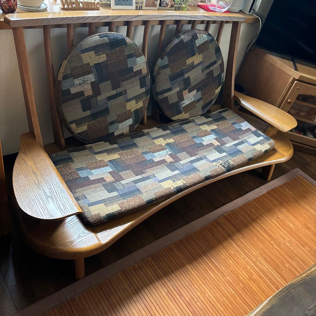 最終値下げ☀︎木製モダン二人掛けソファ　引き取り限定　発送は致しません。