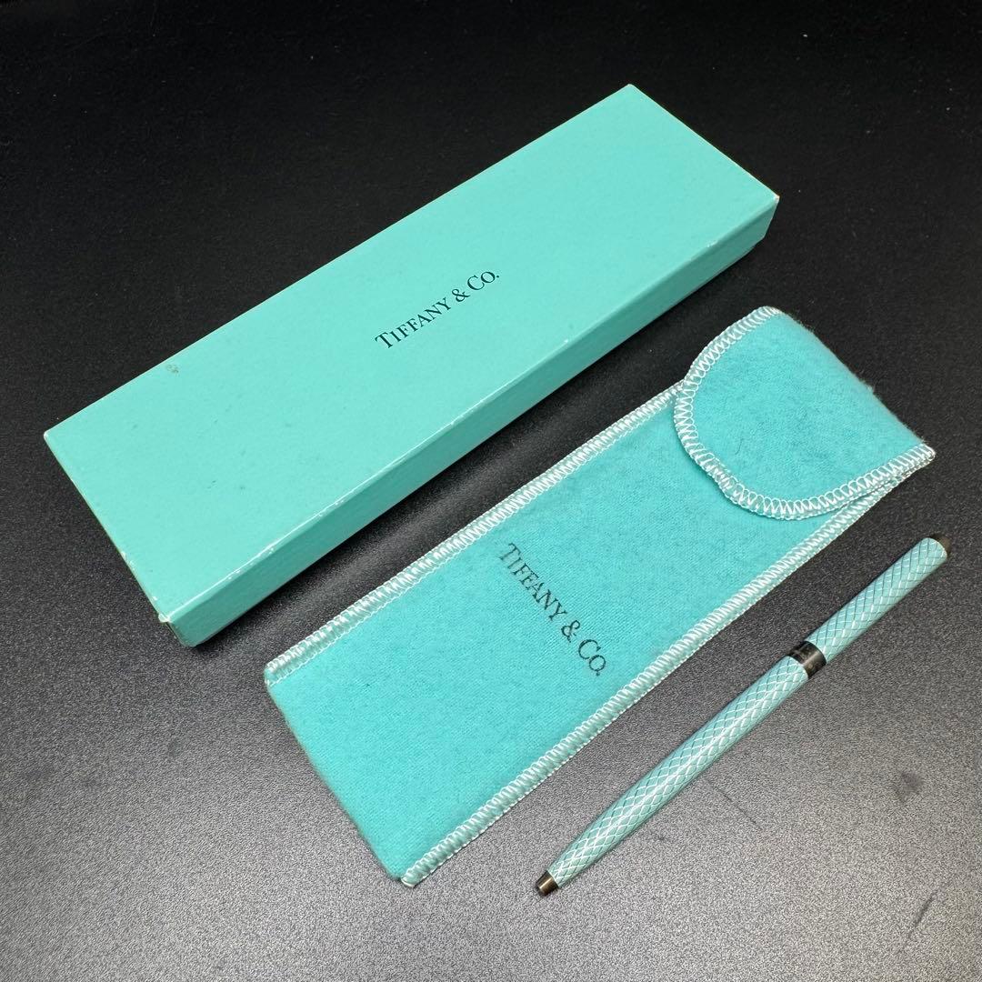 ティファニー ボールペン シルバー925 ライトブルー ヘビ柄 筆記用具