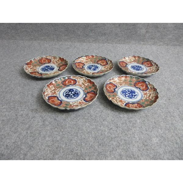 伊万里金襴手染錦菊皿5枚 [B28318]