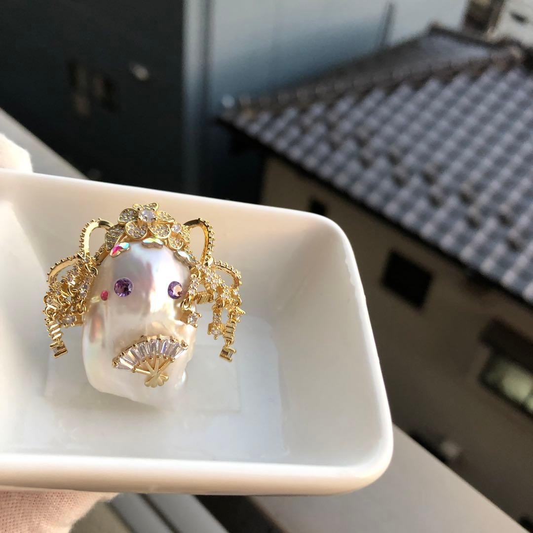 特大　白系虹色花妖精　本真珠淡水バロックパールネックレスペンダントトップ