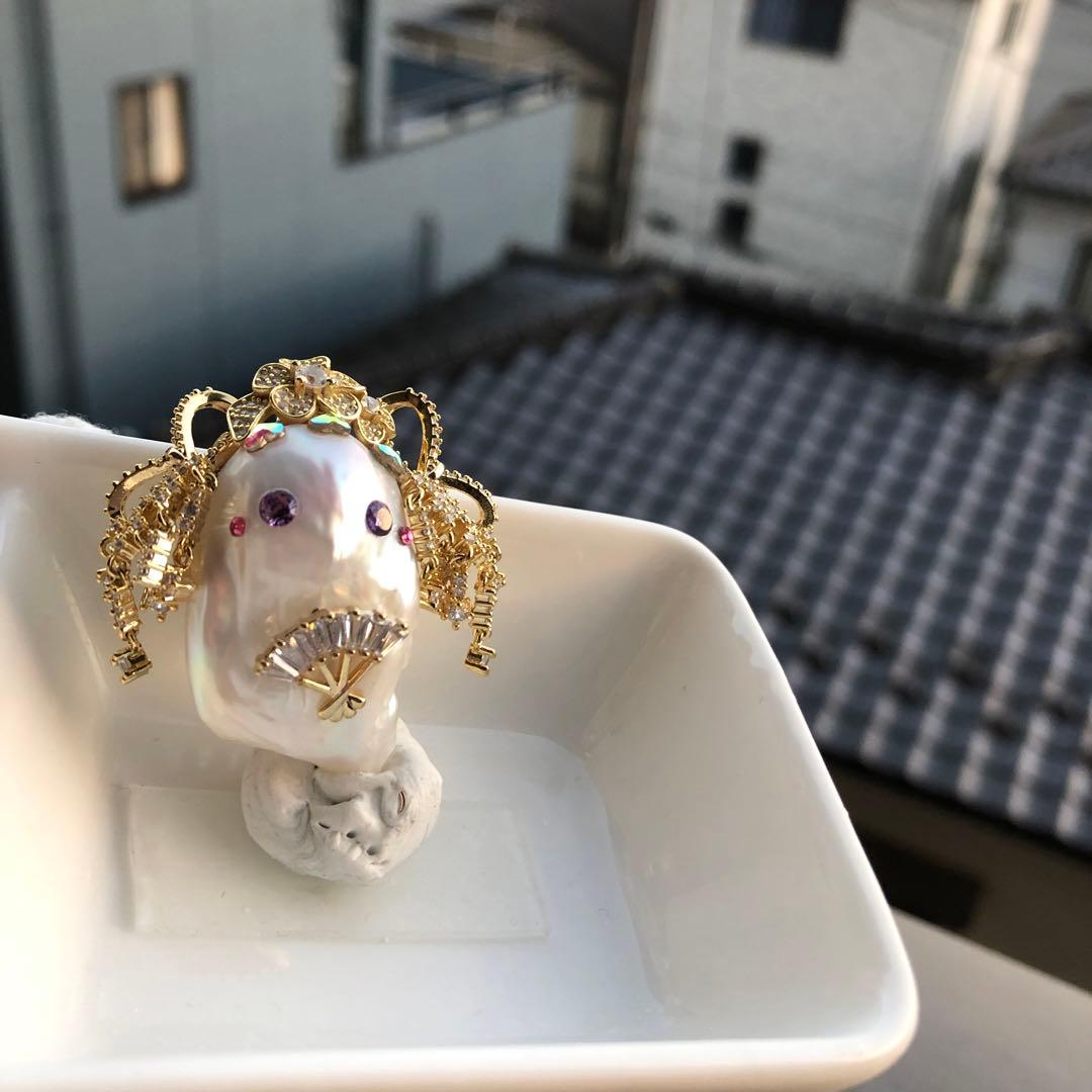 特大　白系虹色花妖精　本真珠淡水バロックパールネックレスペンダントトップ